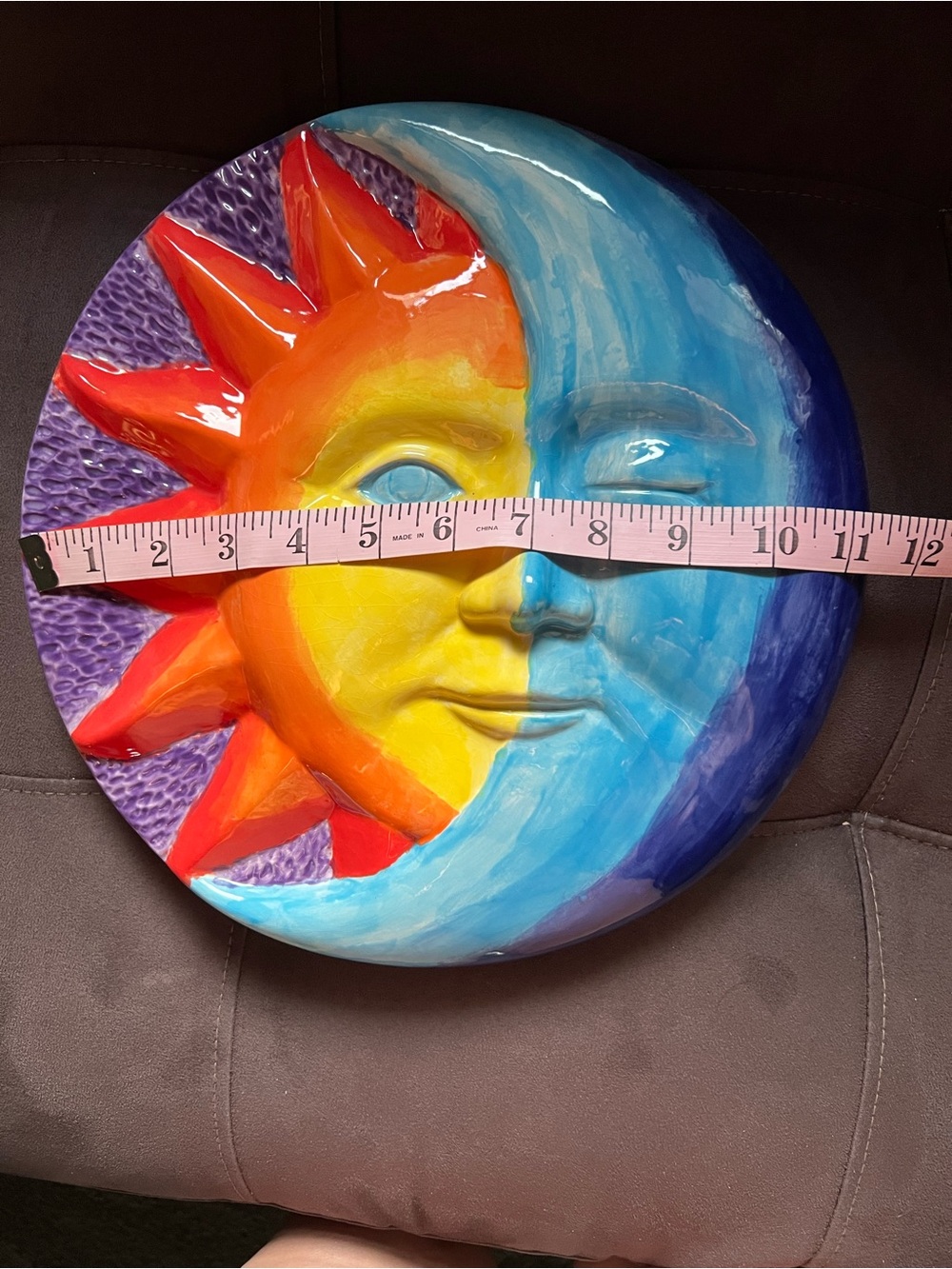 Hand-Painted Sun and Moon Wall Art - Blue, Yellow, Orange - Picture 3 of 3